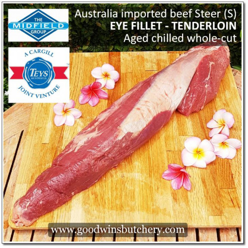Beef eye fillet / tenderloin / has dalam Steer (S) Australia Teys / Midfield aged chilled